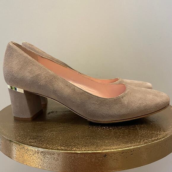 Kate Spade New York Dolores Suede Block Heel Pumps | Gray Neutral Taupe, 7M - Picture 2 of 10